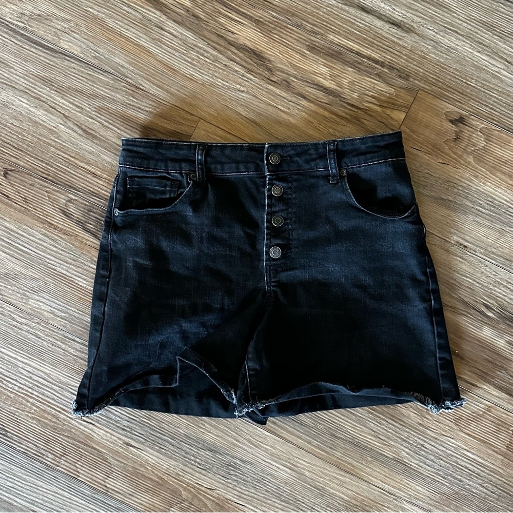 Maurices Black Jean Shorts with Frayed Hem